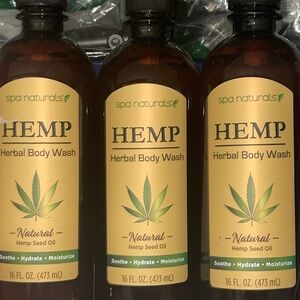 NEW! 3 BOTTLES SPA NATURALS HEMP HERBAL BODY WASH 16 FL OZ